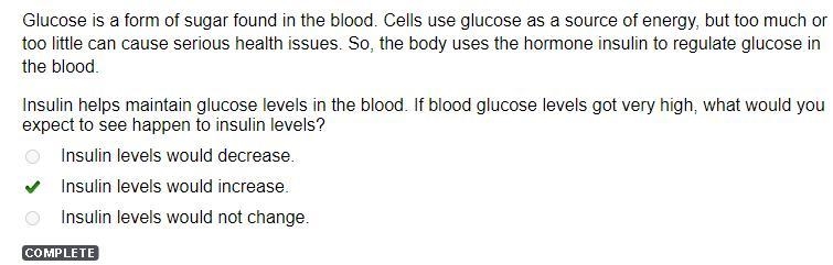 If blood glucose levels got very high ,what would you expect to see happen to insulin-example-1