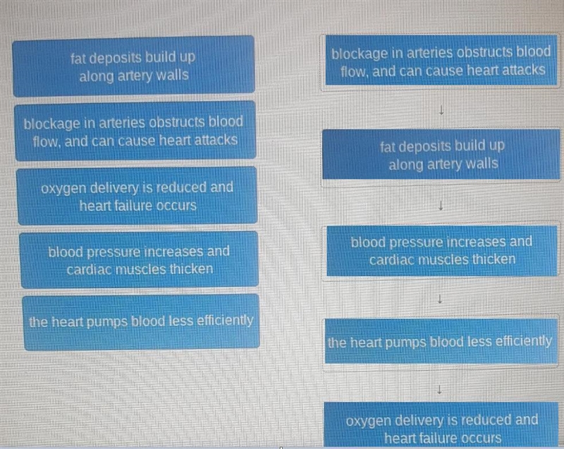 Arrange the sequence of steps in the development of heart failure?-example-1