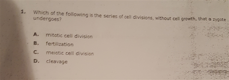 Which of the following is the series of cell divisions without cell growth that a-example-1