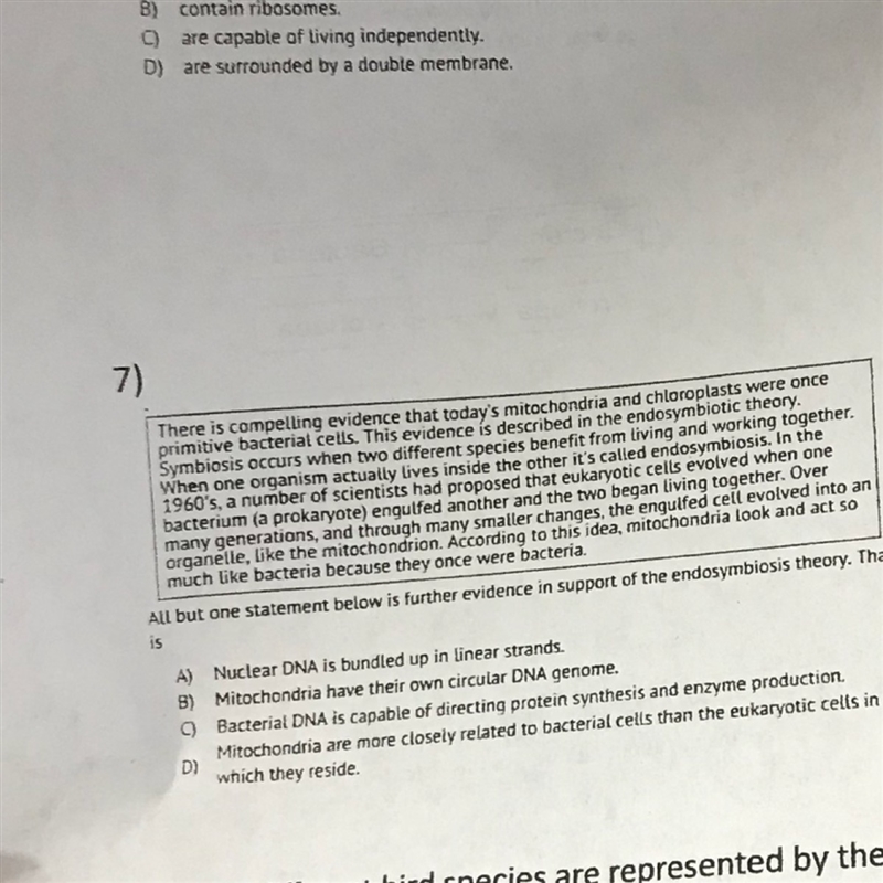 All but one of the statements below as further evidence in support of the endosymbiosis-example-1