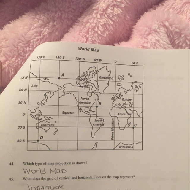 Is the statement “Point B located at 60 degrees north latitude” correct? Explain-example-1