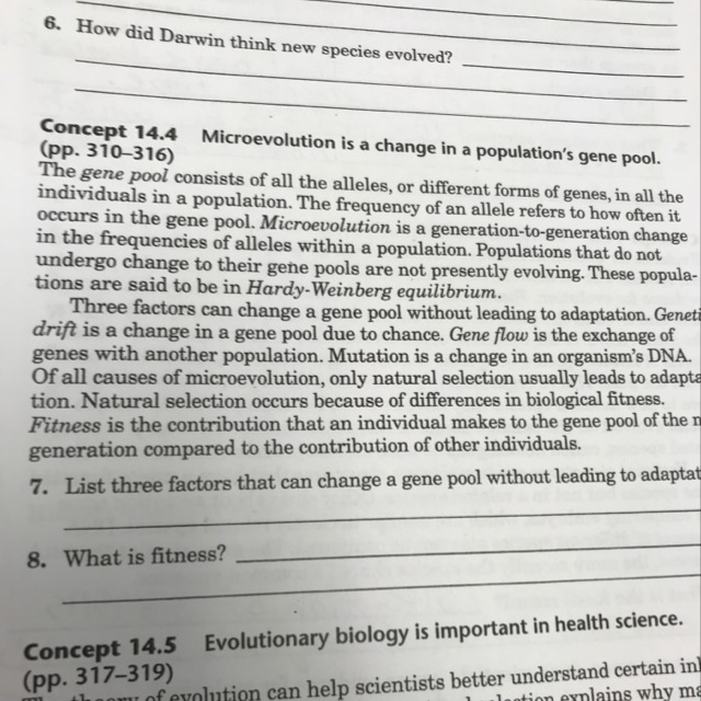 What are three factors that can change a gene pool without leading to adaption?-example-1