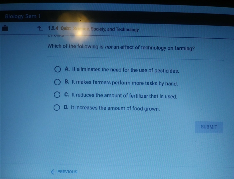 Which of the following is not an effect of technology on farming-example-1