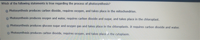 Help me ??? which of the following statement is true regarding the process of photosynthesis-example-1