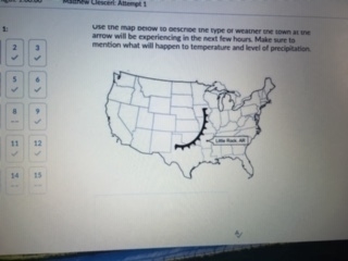 HELP 20 POINTS!!! use the map below to describe the type of weather the town at the-example-1