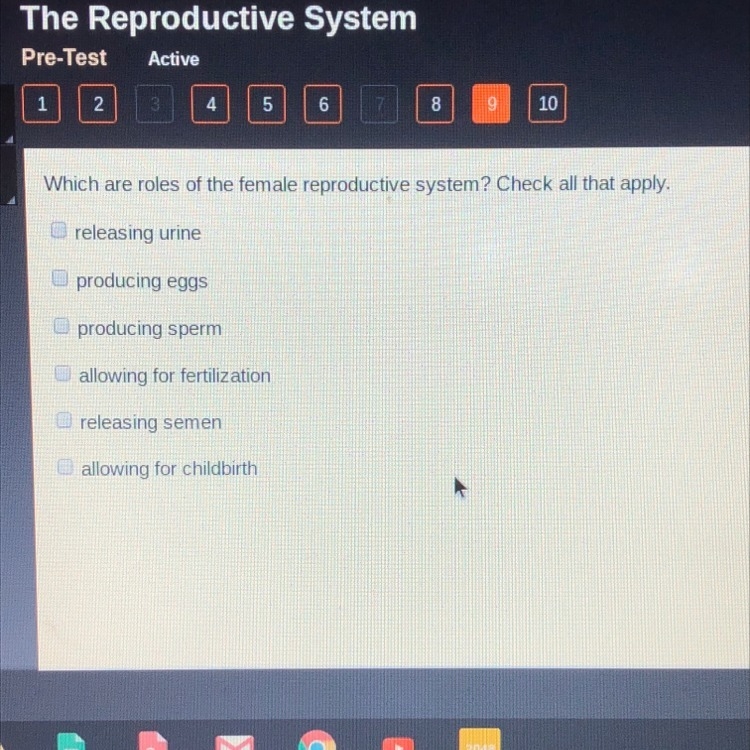 What are roles of the female reproduction system? check all that apply.-example-1