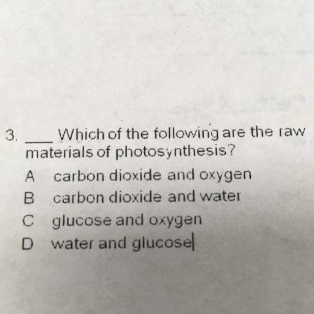 Which of the following are the raw materials of photosynthesis? A carbon dioxide and-example-1