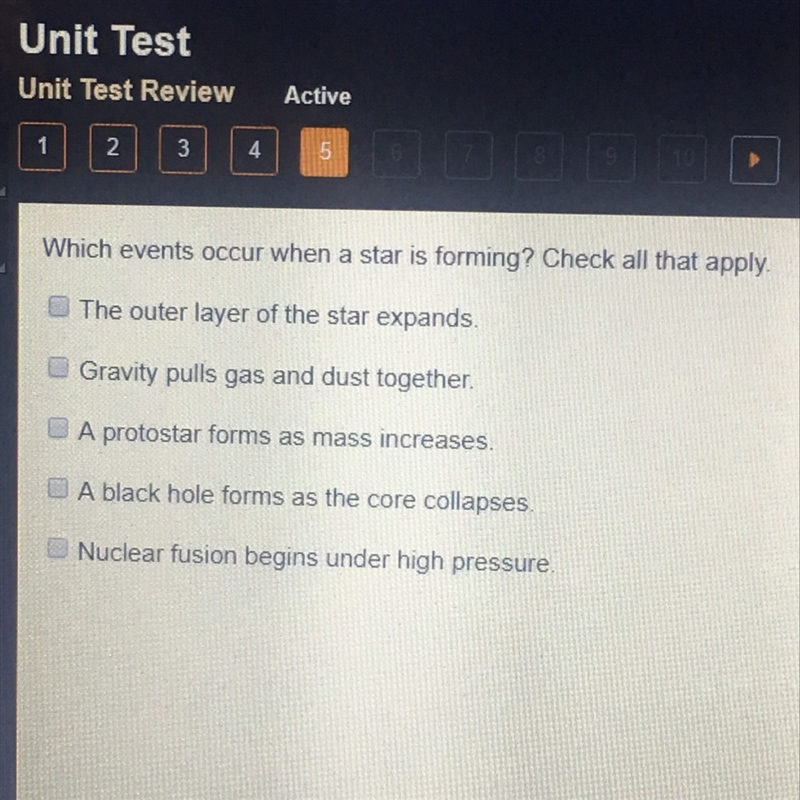 Hurryyyy pleases !!!! Which Events Occur When a Star is Forming ? Check all That Apply-example-1