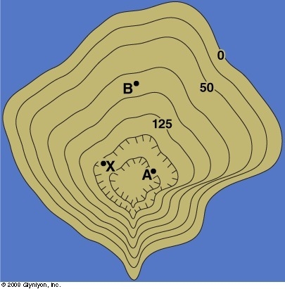 Examine this map to help you respond to the question: What is the most likely elevation-example-1