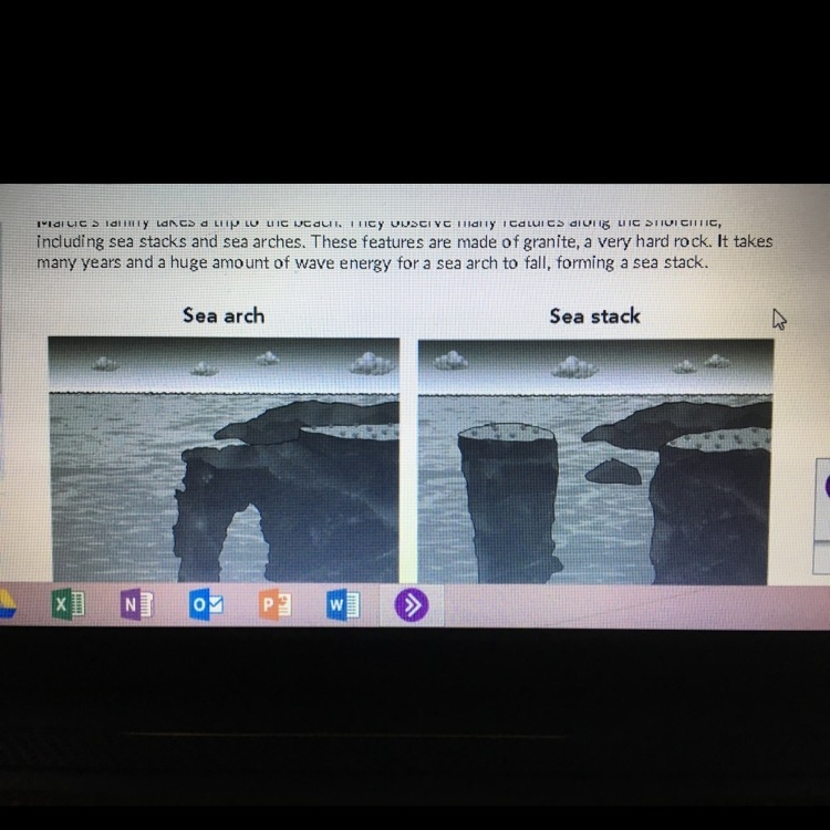 Which step of the rock cycle happens as the sea stacks are broken down Deposition-example-1