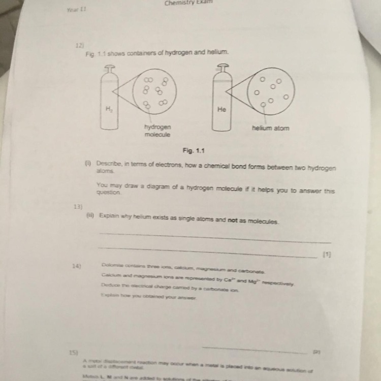 Answer the following please question 12 and 13 Hydrogen Helium-example-1