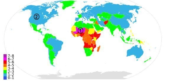 The legend gives the number of children born per woman that year. If the trend continues-example-1