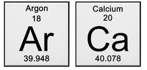 Argon and Calcium both have an atomic mass that rounds to 40, but they have different-example-1