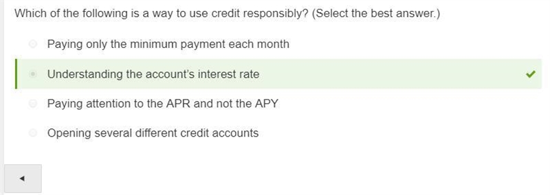 Which of the following is a way to use credit responsibly?-example-1