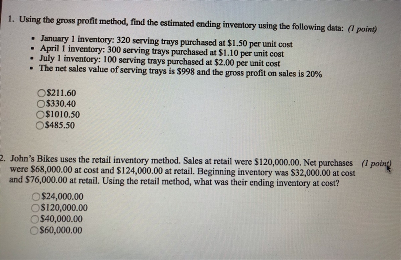 Using the gross profit method find the estimated ending inventory using the following-example-1