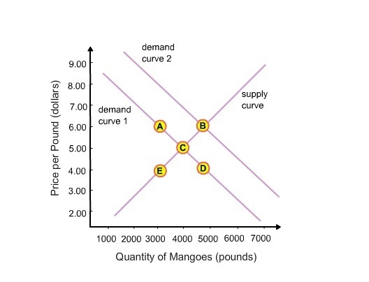 The price of mangoes is currently $5.00 per pound. At this price, producers are supplying-example-1