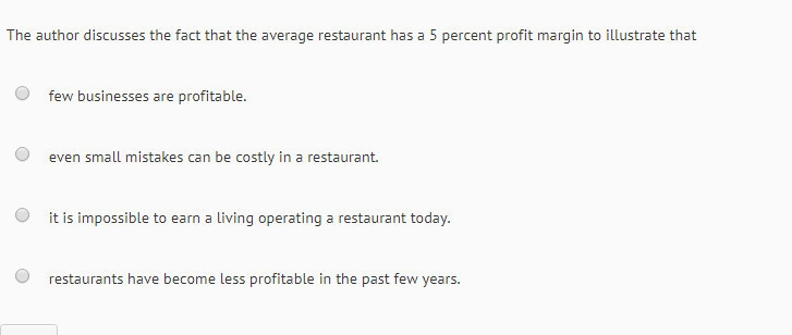 The author discusses the fact that the average restaurant has 5 percent profit margin-example-1