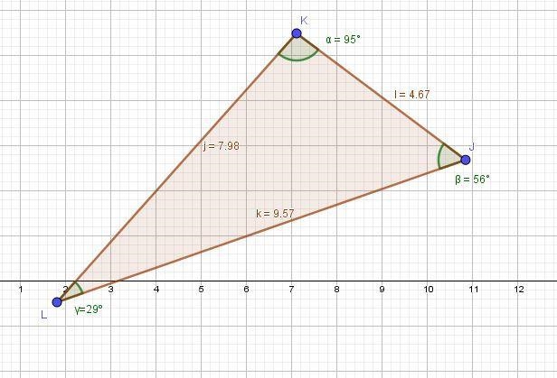 If m<J = 56, m<L = 29, and m<K = 95, list the sides of ∆JLK in order from-example-1