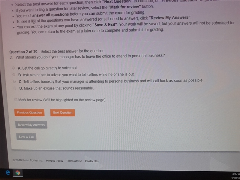 What should you do if your manager has to leave the office to attend to personal business-example-1