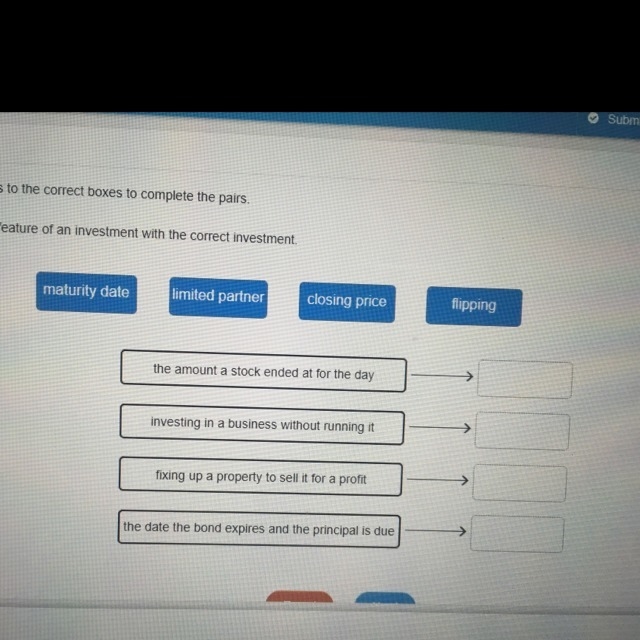 Match each feature of an investment with the correct investment-example-1