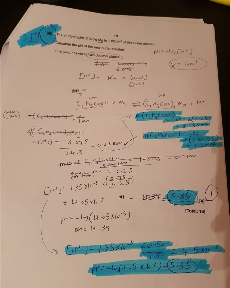 need help with buffers chemistry, I don't understand why it's 2(0.25), the blue highlighted-example-1