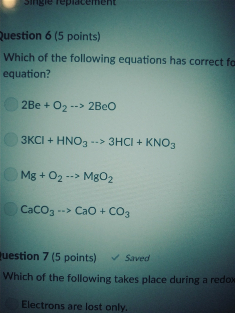 Q # 6 which of the following equations has correct formulas and also is a balanced-example-1