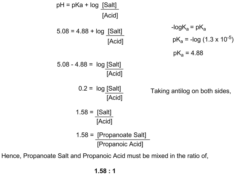 What is the buffer component ratio, (ch3ch2coo-)/(ch3ch2cooh) of a propanoate buffer-example-1