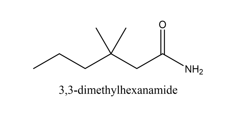 Draw the structural formula of 3,3-dimethylhexanamide.-example-1