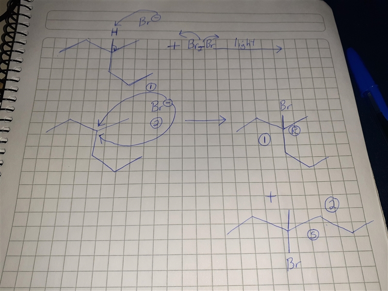 The major product expected when (r)-3-methylhexane reacts with bromine in the presence-example-1