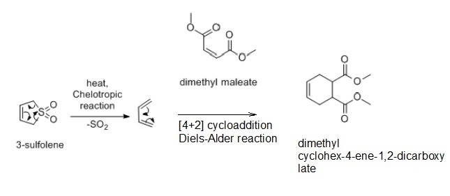 What would be the product if dimethyl maleate was heated in the presence of 3-sulfolene-example-1