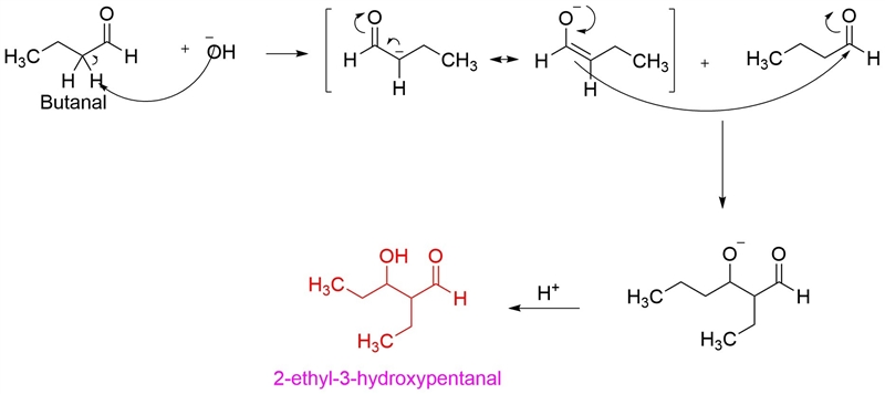 What aldol product is formed when two molecules of butanal react together in the presence-example-1