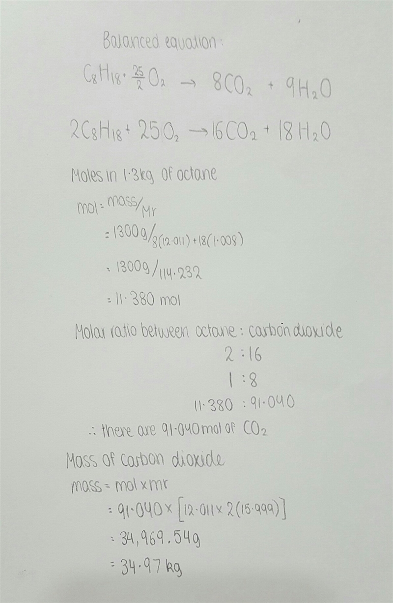 The combustion of gasoline produces carbon dioxide and water. assume gasoline to be-example-1