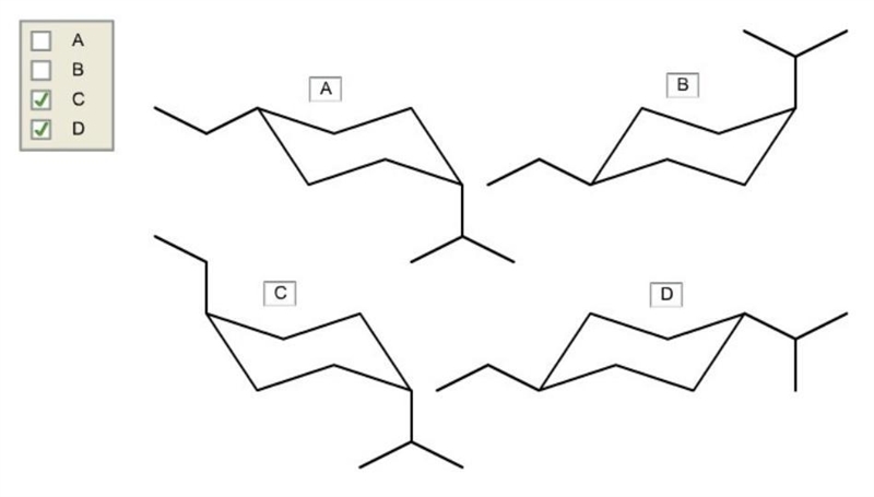 For trans-1-ethyl-4-isopropylcyclohexane, which structures represent the possible-example-1