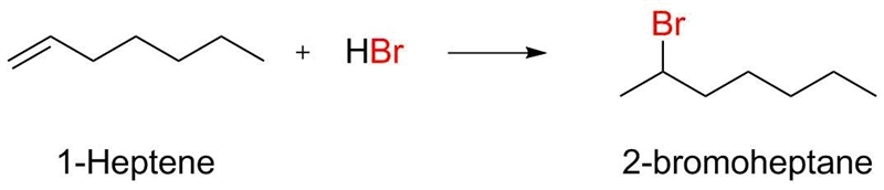 What is the major organic product that results when 1-heptene is treated with hbr-example-1