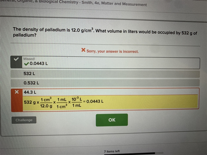 the density of palladium is 12.0g/Cm^3. what volume in liters would be occupied by-example-1