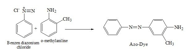 Give the major organic product of the reaction of o-methylaniline with benzenediazonium-example-1