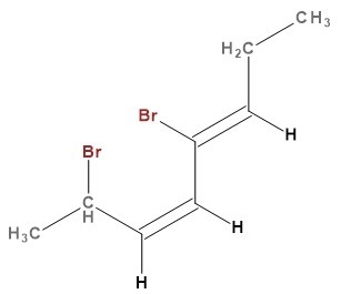 Draw the structural formula of (3e,5e)-2,5-dibromo-3,5-octadiene.-example-1