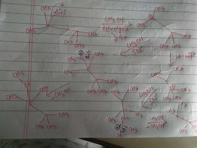 Propose a mechanism and predict the products for the solvolysis of 2-bromo-2,3,3-trimethylbutane-example-1