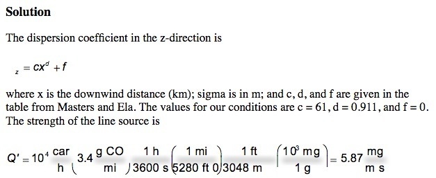 Estimate the concentration of carbon monoxide at the downwind edge of a city-example-1