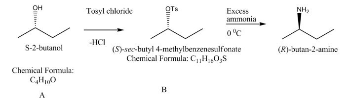 A (c4h10o) reacts with p-toluenesulfonic chloride to give b (c11h16o3s). b reacts-example-1