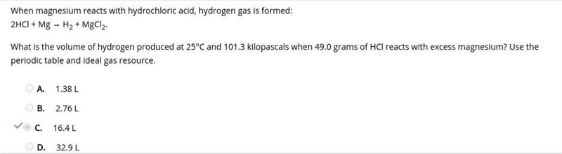 When magnesium reacts with hydrochloric acid, hydrogen gas is formed: 2HCl + Mg → H-example-1