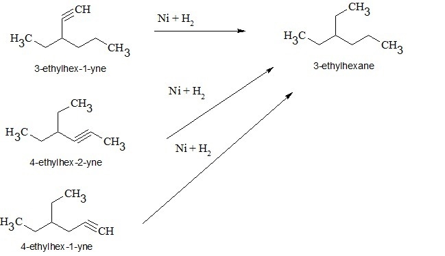 Draw a structural formula for an alkyne of molecular formula c8h14 that yields 3-ethylhexane-example-1