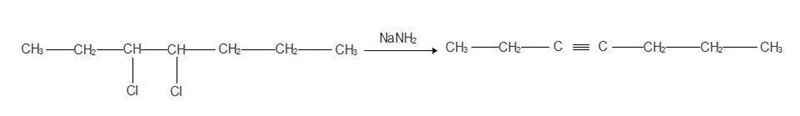 Draw the alkyne formed when 3,4-dichloroheptane is treated with an excess of strong-example-1