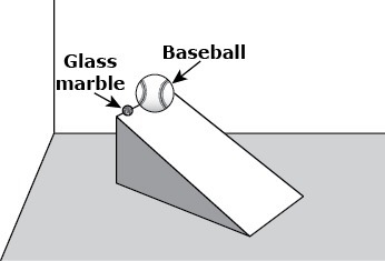 Students rolled a glass marble and a baseball down an inclined plane, as shown below-example-1