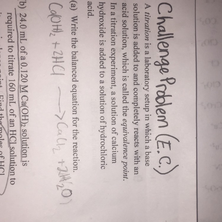 24.0 mL of a 0.120 M Ca(OH)2 solution is required to titrate 160 mL of an HCl solution-example-1