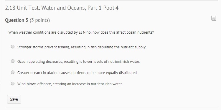 When weather conditions are disrupted by El Niño, how does this affect ocean nutrients-example-1