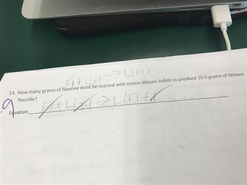 How many grams of fluorine must be reacted with excess lithium iodide to produce 10.0 grams-example-1