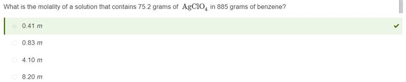 What is the molality of a solution that contains 75.2 grams of agclo4 in 885 grams-example-1