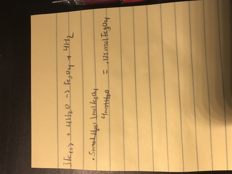 How many moles of Fe3O4 would be produced if 0.500 mol of H2O is reacted fully?-example-1