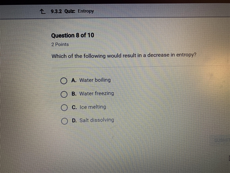 For which of the following processes would there be a decrease in entropy-example-1